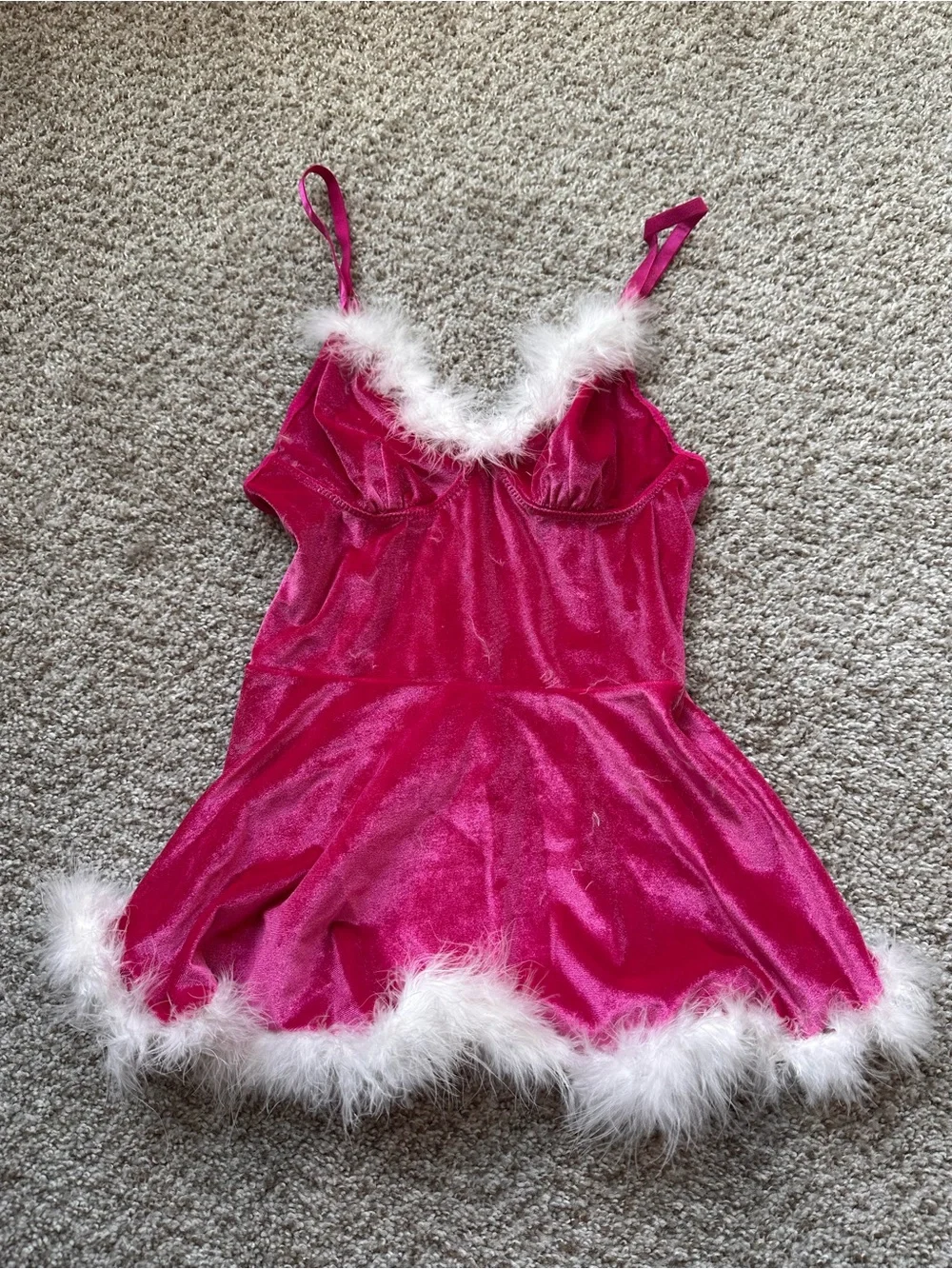 Fuchsia Velvet Marabou-Trim Slip Chemise Santa inspired